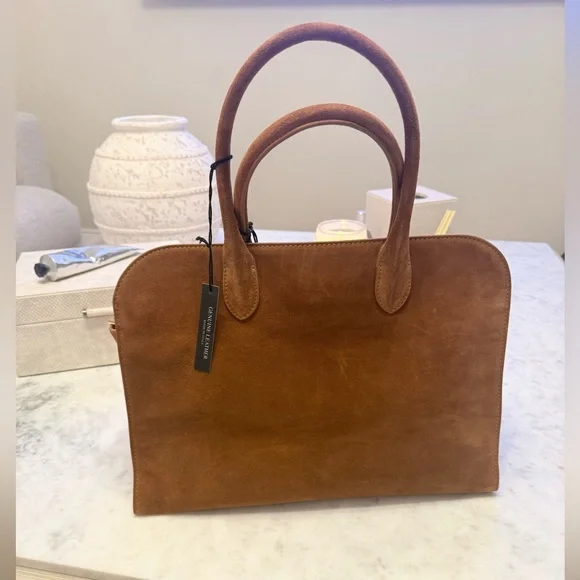 VIRAL CLAUDIA FIRENZE COGNAC SUEDE LEATHER TOTE SATCHEL BAG NWT - Picture 8 of 16